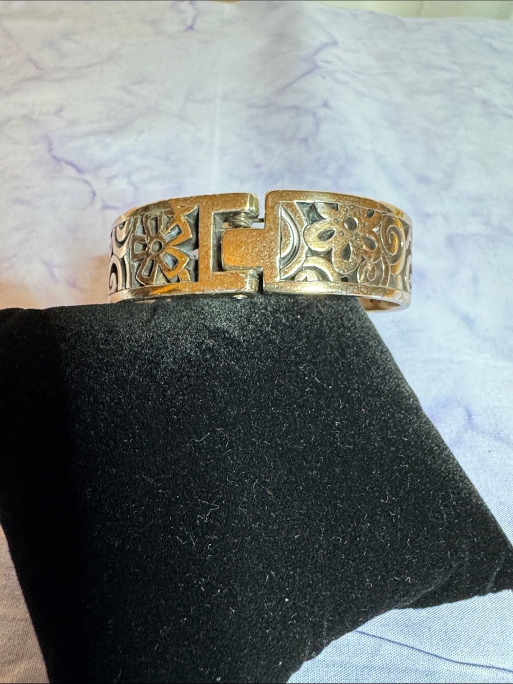 Vintage Brighton Silver-Tone Floral Filigree Wrap Bracelet - Picture 4 of 4